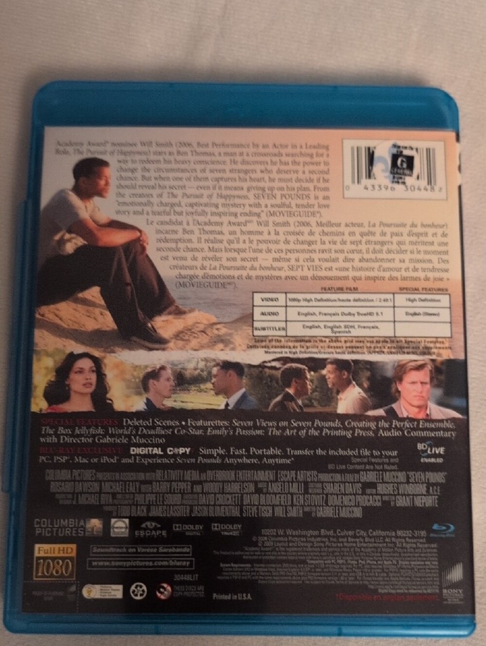Seven Pounds (Sept Vies) Blu-Ray - Will Smith Drama Bilingual - Picture 6 of 6